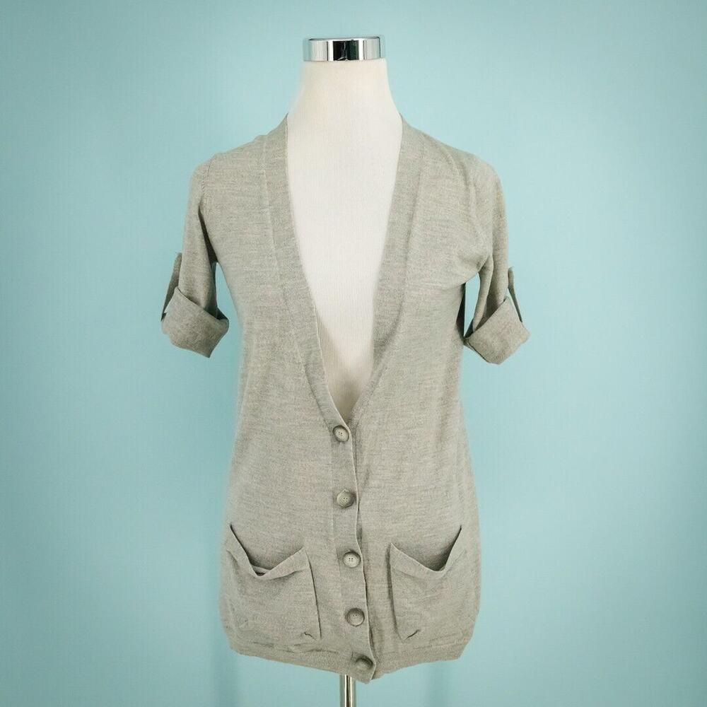 Theory Size Medium M Gray Ange New Steady Short Sleeve Wool Cardigan Sweater